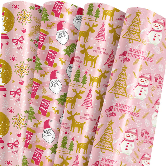 12PCS Pink Christmas Wrapping Paper