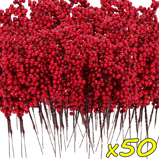Red Holly Berry Stem – 50PCS