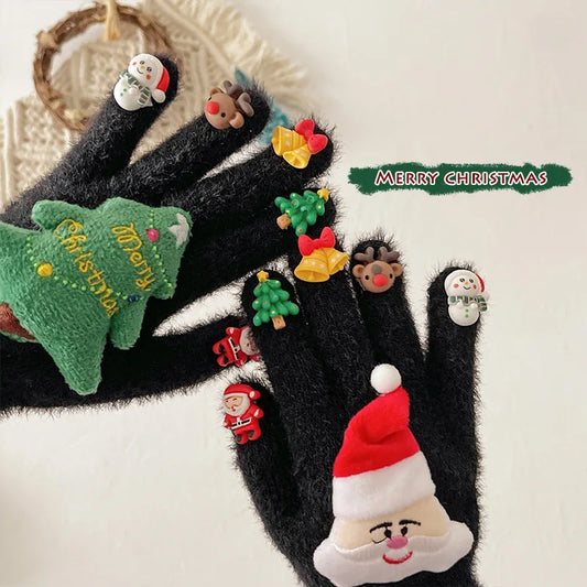 Cartoon Christmas Plush Gloves