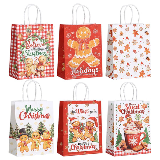 Merry Christmas Kraft Tote Bags – 6/12/24PCS