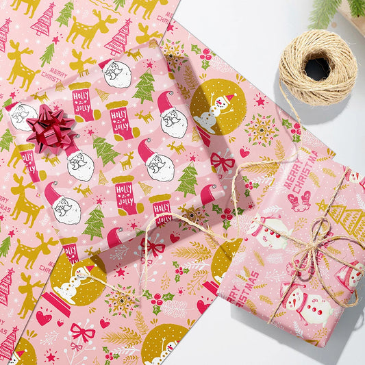 12PCS Pink Christmas Wrapping Paper