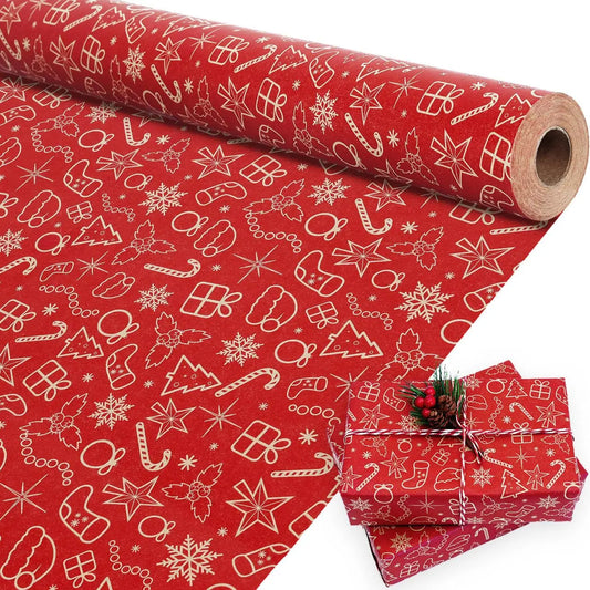 Red Christmas Kraft Wrapping Paper Roll