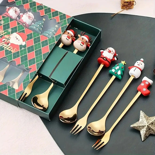 Christmas Cartoon Stainless Steel Cutlery Set – 2/4/6pcs